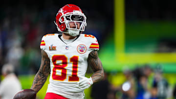 Chiefs WR/RS Nikko Remigio on the field prior to Super Bowl LIX