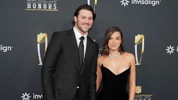 Feb 6, 2025; New Orleans, LA, USA; Josh Allen and Hailee Steinfeld on the red carpet before Super Bowl LIX NFL Honors at Saenger Theatre. 