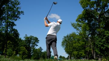 Jun 7, 2024; Dublin, Ohio, USA; Alex Noren tees off on the 15th hole during the second round of the Memorial Tournament at Muirfield Village Golf Club. Mandatory Credit: Adam Cairns-USA TODAY Sports