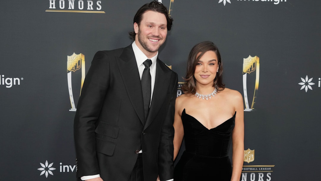Feb 6, 2025; New Orleans, LA, USA; Josh Allen and Hailee Steinfeld on the red carpet before Super Bowl LIX NFL Honors at Saenger Theatre.