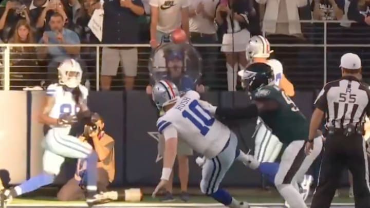 Cooper Rush throws a pass to CeeDee Lamb during the Dallas Cowboys' Week 10 game vs. the Philadelphia Eagles. 
