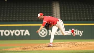 Houston Cougars relief pitcher Antoine Jean (7) throws a pitch during Houston’s matchup versus TCU in the Big 12 tournament quarterfinal