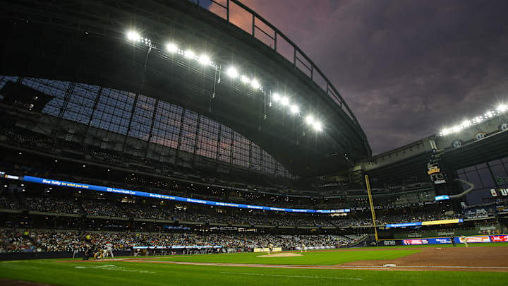 Aug 27, 2024; Milwaukee, Wisconsin, USA;  General view of American Family Field during the second inning of the game between the San Francisco Giants and Milwaukee Brewers. Mandatory Credit: Jeff Hanisch-Imagn Images