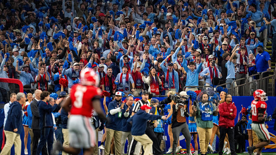 Ole Miss fans cheer during the Sugar Bowl at Caesars Superdome in New Orleans.
