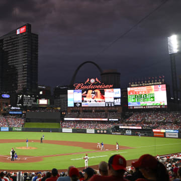 Jul 29, 2023; St. Louis, Missouri, USA;  A general view of Busch Stadium during the second inning of a game between the St. Louis Cardinals and the Chicago Cubs. Mandatory Credit: Jeff Curry-USA TODAY Sports