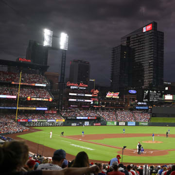 Jul 29, 2023; St. Louis, Missouri, USA;  A general view of Busch Stadium during the second inning of a game between the St. Louis Cardinals and the Chicago Cubs. Mandatory Credit: Jeff Curry-USA TODAY Sports
