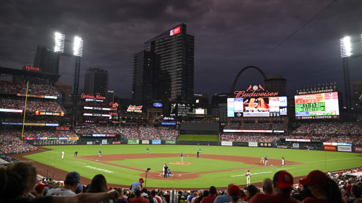 Jul 29, 2023; St. Louis, Missouri, USA;  A general view of Busch Stadium during the second inning of a game between the St. Louis Cardinals and the Chicago Cubs. Mandatory Credit: Jeff Curry-USA TODAY Sports