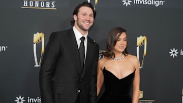 Josh Allen and Hailee Steinfeld on the red carpet before Super Bowl LIX NFL Honors at Saenger Theatre.