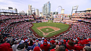 Mar 27, 2025; St. Louis, Missouri, USA;  A general view of Busch Stadium during the fifth inning of opening day between the St. Louis Cardinals and the Minnesota Twins. Mandatory Credit: Jeff Curry-Imagn Images
