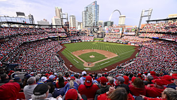 Mar 27, 2025; St. Louis, Missouri, USA;  A general view of Busch Stadium during the fifth inning of opening day between the St. Louis Cardinals and the Minnesota Twins. Mandatory Credit: Jeff Curry-Imagn Images
