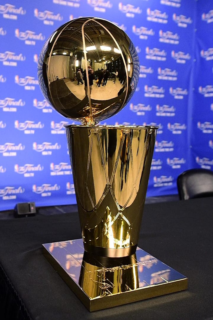 A view of the Larry O'Brien Trophy.