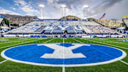 BYU logo at Lavell Edwards Stadium