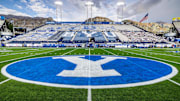 BYU logo at Lavell Edwards Stadium