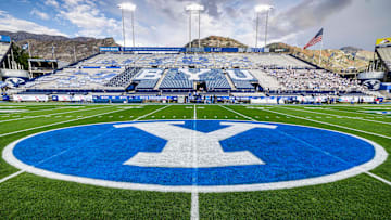 BYU logo at Lavell Edwards Stadium