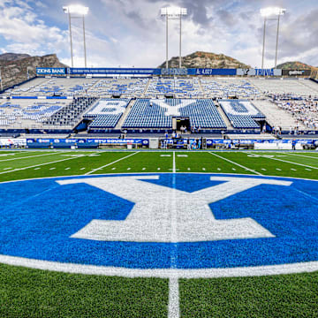 BYU logo at Lavell Edwards Stadium