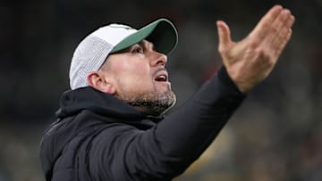 Nov 28, 2024; Green Bay, Wisconsin, USA;  Green Bay Packers head coach Matt LaFleur during the game against the Miami Dolphins at Lambeau Field. Mandatory Credit: Jeff Hanisch-Imagn Images