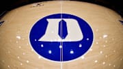 Oct 4, 2024; Durham, NC, USA; Duke Blue Devils center court logo before the Countdown to Craziness at Cameron Indoor Stadium. Mandatory Credit: Jaylynn Nash-Imagn Images
