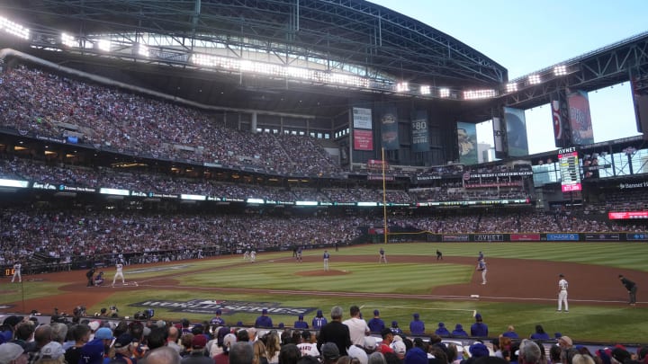 Nov 1, 2023; Phoenix, AZ, USA; General view of the stadium in the first inning between the Arizona Nov 1, 2023; Phoenix, AZ, USA; General view of the stadium in the first inning between the Arizona