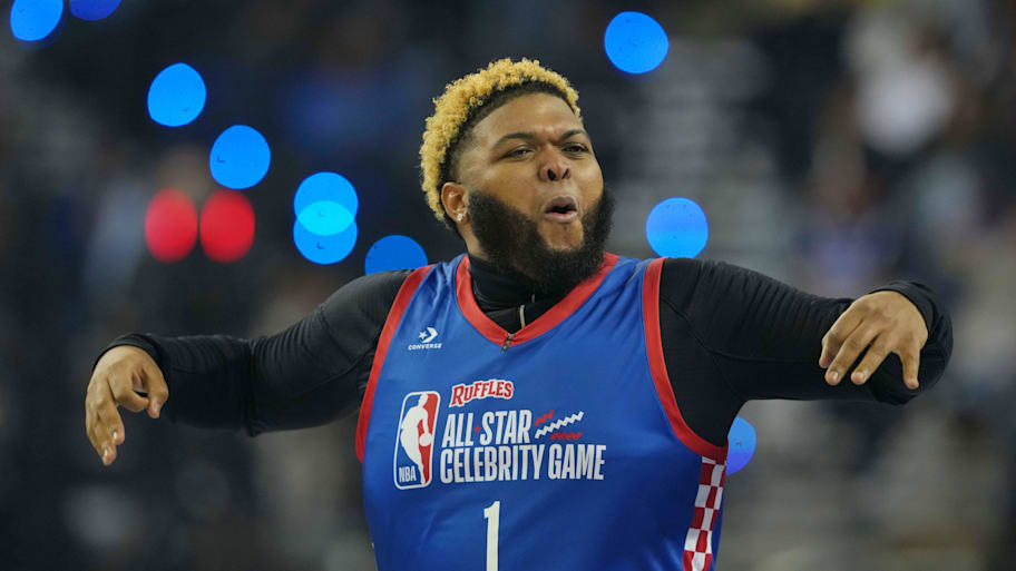 Druski reacts a shot during the celebrity game ahead of the 2025 NBA All Star Game.