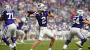Kansas State quarterback Avery Johnson (2) throws a pass against Rutgers during second half of the Rate Bowl at Chase Field on Dec. 26, 2024, in Phoenix.
