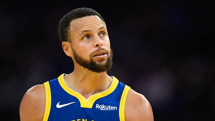 Nov 4, 2025; San Francisco, California, USA; Golden State Warriors guard Stephen Curry (30) looks on against the Phoenix Suns in the third quarter at Chase Center. Mandatory Credit: Eakin Howard-Imagn Images