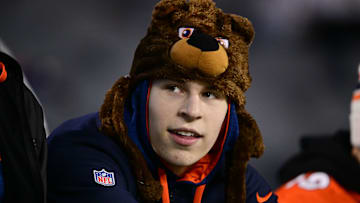 A Chicago Bears fan looks on before the game against the Seattle Seahawks at Soldier Field.