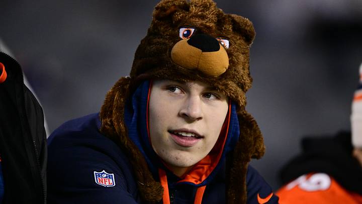 A Chicago Bears fan looks on before the game against the Seattle Seahawks at Soldier Field.
