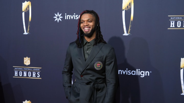 Feb 8, 2024; Las Vegas, NV, USA; Buffalo Bills safety Damar Hamlin on the red carpet before the NFL Honors show at Resorts World Theatre. Mandatory Credit: Kirby Lee-USA TODAY Sports