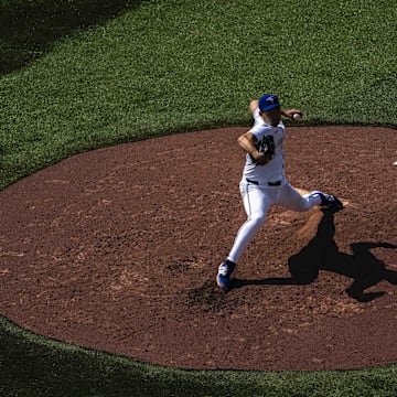 Toronto Blue Jays pitcher Yusei Kikuchi (16) pitches to the Detroit Tigers during the fifth inning at Rogers Centre on July 20.
