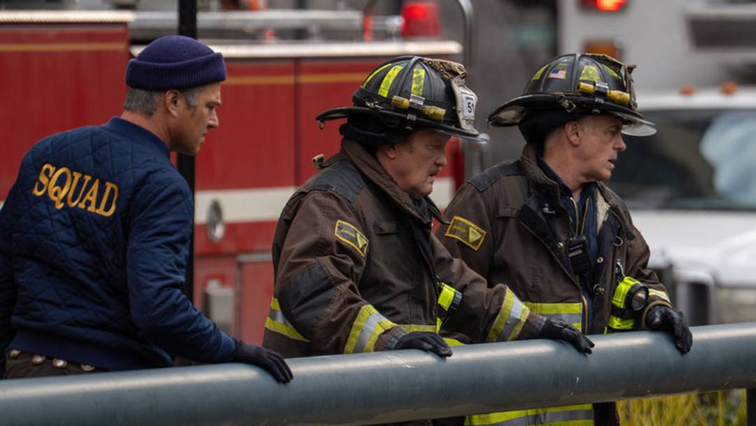 CHICAGO FIRE -- "Speak of the Devil" Episode 1420 -- Pictured: (l-r) Taylor Kinney as Severide, Christian Stolte as Randall Mouch McHolland, David Eigenberg as Christopher Herrmann