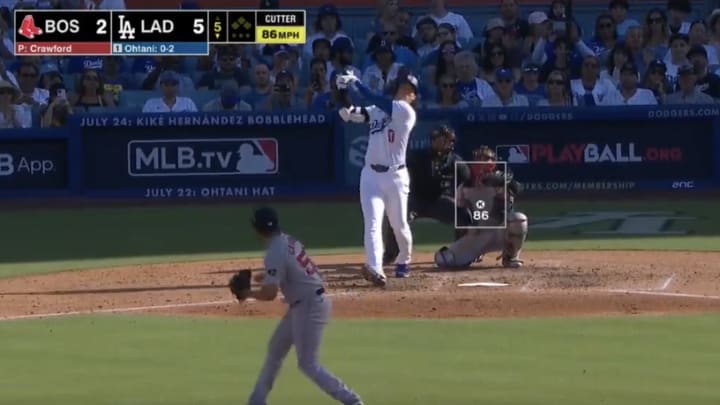 Shoehei Ohtani's 473-foot blast against the Red Sox came close to leaving Dodger Stadium. 