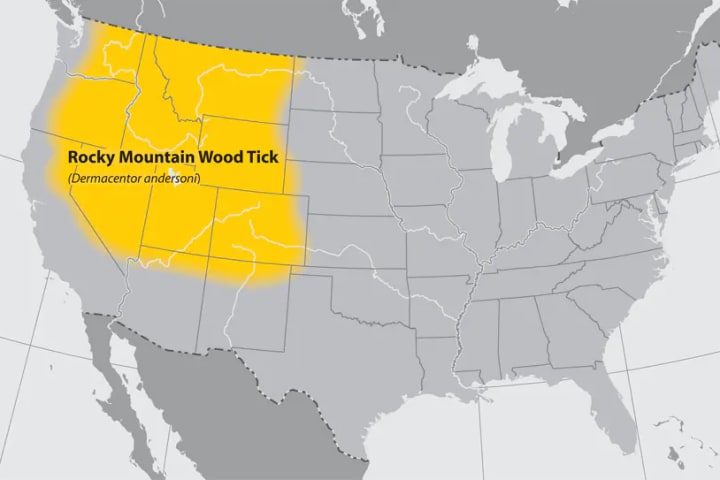 map of the Rocky Mountain wood tick range