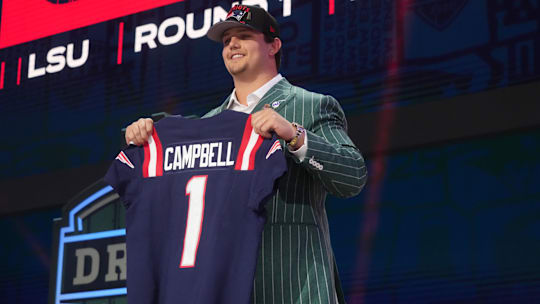Apr 24, 2025; Green Bay, WI, USA; LSU Tigers offensive lineman Will Campbell is selected by the New England Patriots as the number four pick in the first round of the 2025 NFL Draft at Lambeau Field. Mandatory Credit: Kirby Lee-Imagn Images