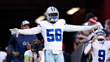 October 8, 2023; Santa Clara, California, USA; Dallas Cowboys defensive end Dante Fowler Jr. (56) before the game against the San Francisco 49ers at Levi's Stadium. Mandatory Credit: Kyle Terada-Imagn Images