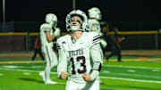 Desert Mountain quarterback Grant Garduno celebrates a scoring drive earlier earlier this season