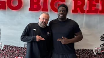 Valdin Sone with Nebraska head coach Matt Rhule.