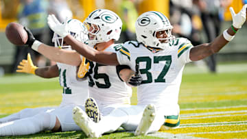 Green Bay Packers wide receiver Romeo Doubs and tight end Tucker Kraft