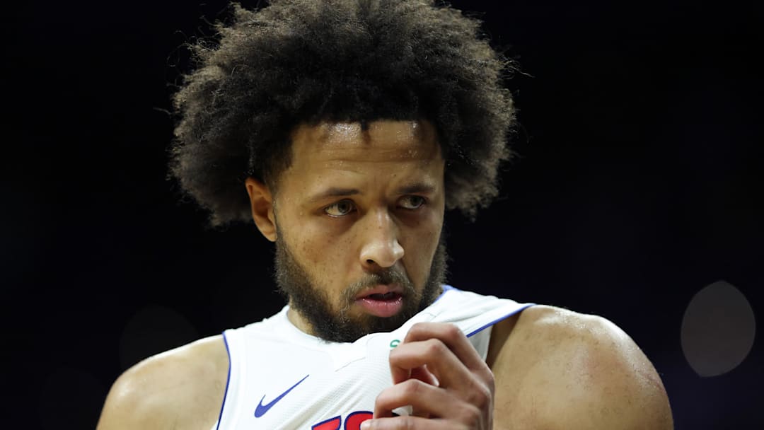 Nov 9, 2025; Philadelphia, Pennsylvania, USA; Detroit Pistons guard Cade Cunningham (2) looks on during the fourth quarter against the Philadelphia 76ers at Xfinity Mobile Arena. Mandatory Credit: Bill Streicher-Imagn Images