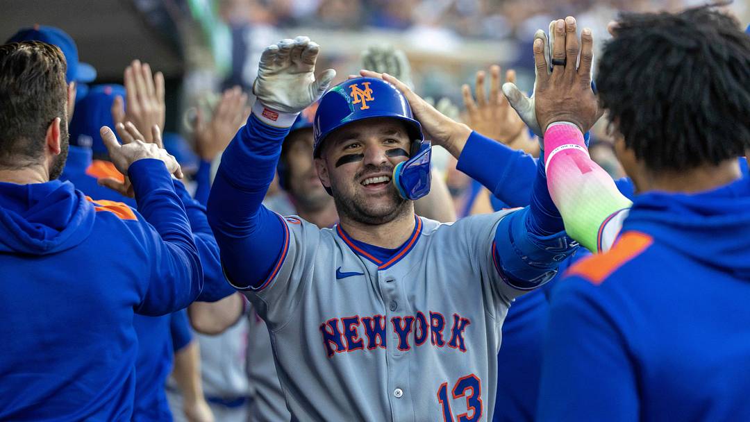 Sep 2, 2025; Detroit, Michigan, USA; New York Mets catcher Luis Torrens (13) hits a three run home run in the fourth inning off of Detroit Tigers starting pitcher Sawyer Gibson-Long (66) at Comerica Park. Mandatory Credit: David Reginek-Imagn Images