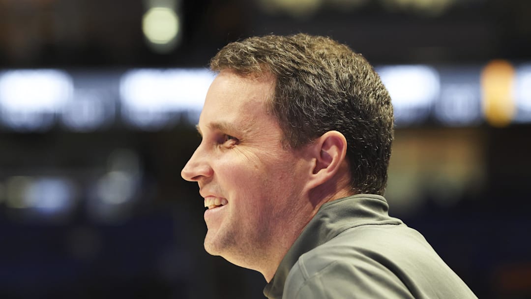 Jan 24, 2026; Pittsburgh, Pennsylvania, USA;  NC State Wolfpack head coach Will Wade reacts on the court against the Pittsburgh Panthers during the second half at the Petersen Events Center. Mandatory Credit: Charles LeClaire-Imagn Images