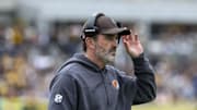 Oct 12, 2025; Pittsburgh, Pennsylvania, USA; Cleveland Browns head coach Kevin Stefanski during the first quarter at Acrisure Stadium. Mandatory Credit: Charles LeClaire-Imagn Images