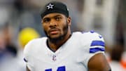 Sep 22, 2024; Arlington, Texas, USA; Dallas Cowboys linebacker Micah Parsons (11) looks on before the game against the Baltimore Ravens at AT&T Stadium.  