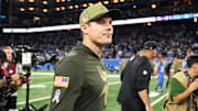 Nov 2, 2025; Detroit, Michigan, USA; Minnesota Vikings head coach Kevin O'Connell looks on after the match against the Detroit Lions at Ford Field. Mandatory Credit: David Reginek-Imagn Images