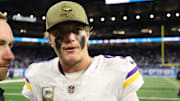 Nov 2, 2025; Detroit, Michigan, USA; Minnesota Vikings quarterback J.J. McCarthy (9) walks off the field after the game against the Detroit Lions at Ford Field. Mandatory Credit: David Reginek-Imagn Images