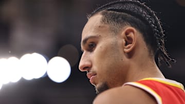 Hawks forward Zaccharie Risacher during game against the Chicago Bulls. 