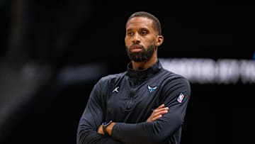 Jan 24, 2025; Charlotte, North Carolina, USA; Charlotte Hornets head coach Charles Lee during the third quarter against the Portland Trail Blazers at Spectrum Center. Mandatory Credit: Scott Kinser-Imagn Images