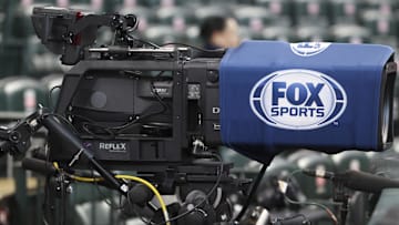 Mar 29, 2025; Houston, Texas, USA; View of a camera with a Fox Sports logo before the game between the Houston Astros and the New York Mets at Daikin Park. 