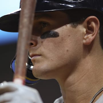 Boston Red Sox left fielder Roman Anthony (19) stands on deck during the game against the Houston Astros at Daikin Park on Aug. 12. 