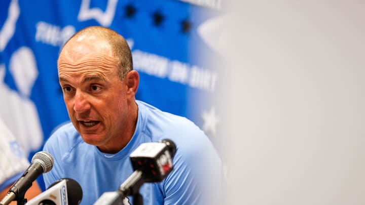 Jun 8, 2025; Chapel Hill, NC, USA; North Carolina head coach Scott Forbes during an interview with the media after a Super Regionals game against North Carolina in Chapel Hill, North Carolina. Scott Forbes also celebrates his 200th win. Mandatory Credit: Jaylynn Nash-Imagn Images Jun 8, 2025; Chapel Hill, NC, USA; North Carolina head coach Scott Forbes during an interview with the media after a Super Regionals game against North Carolina in Chapel Hill, North Carolina. Scott Forbes also celebrates his 200th win. Mandatory Credit: Jaylynn Nash-Imagn Images