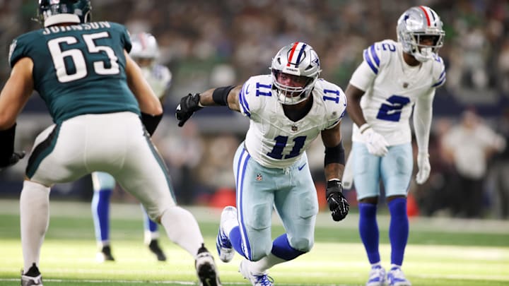 Dallas Cowboys linebacker Micah Parsons rushes the passer in the game against the Philadelphia Eagles. Dallas Cowboys linebacker Micah Parsons rushes the passer in the game against the Philadelphia Eagles.